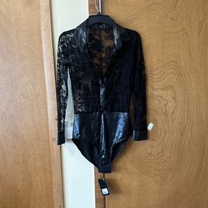 Chic Black Lace and Satin Bodysuit